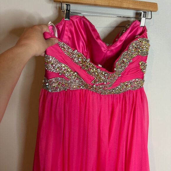 Sherri Hill bright pink embellished strapless formal dress - Picture 4 of 5